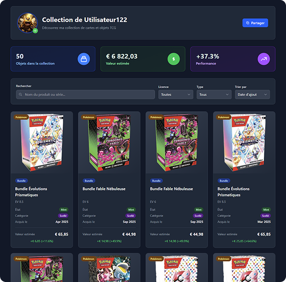 Interface Collection Partagée - Partage public de collection TCG